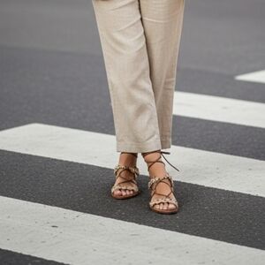 Dolce Vita Women's Leather Lace Up Gladiator Sandals Animal Print Trim